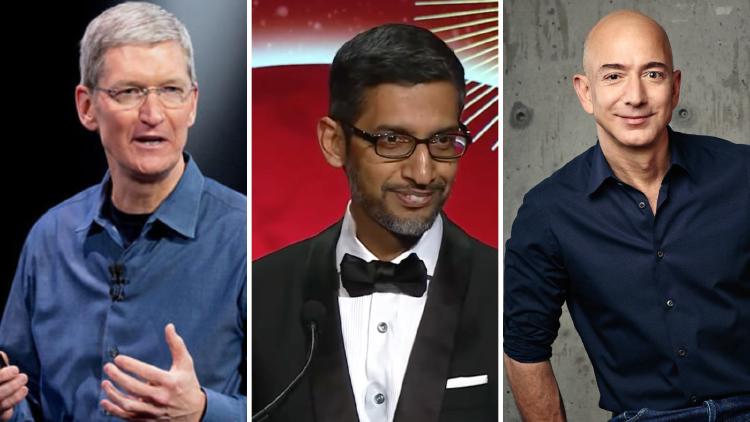 Tim Cook, Sundar Pichai y Jeff Bezos