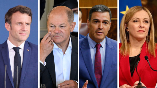 Emmanuel Macron, Olaf Scholz, Pedro Sánchez y Giorgia Meloni Emmanuel Macron, Olaf Scholz, Pedro Sánchez y Giorgia Meloni