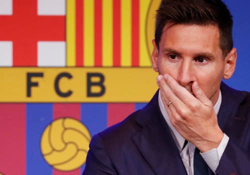 Lionel Messi en la rueda de prensa de despedida del FC Barcelona