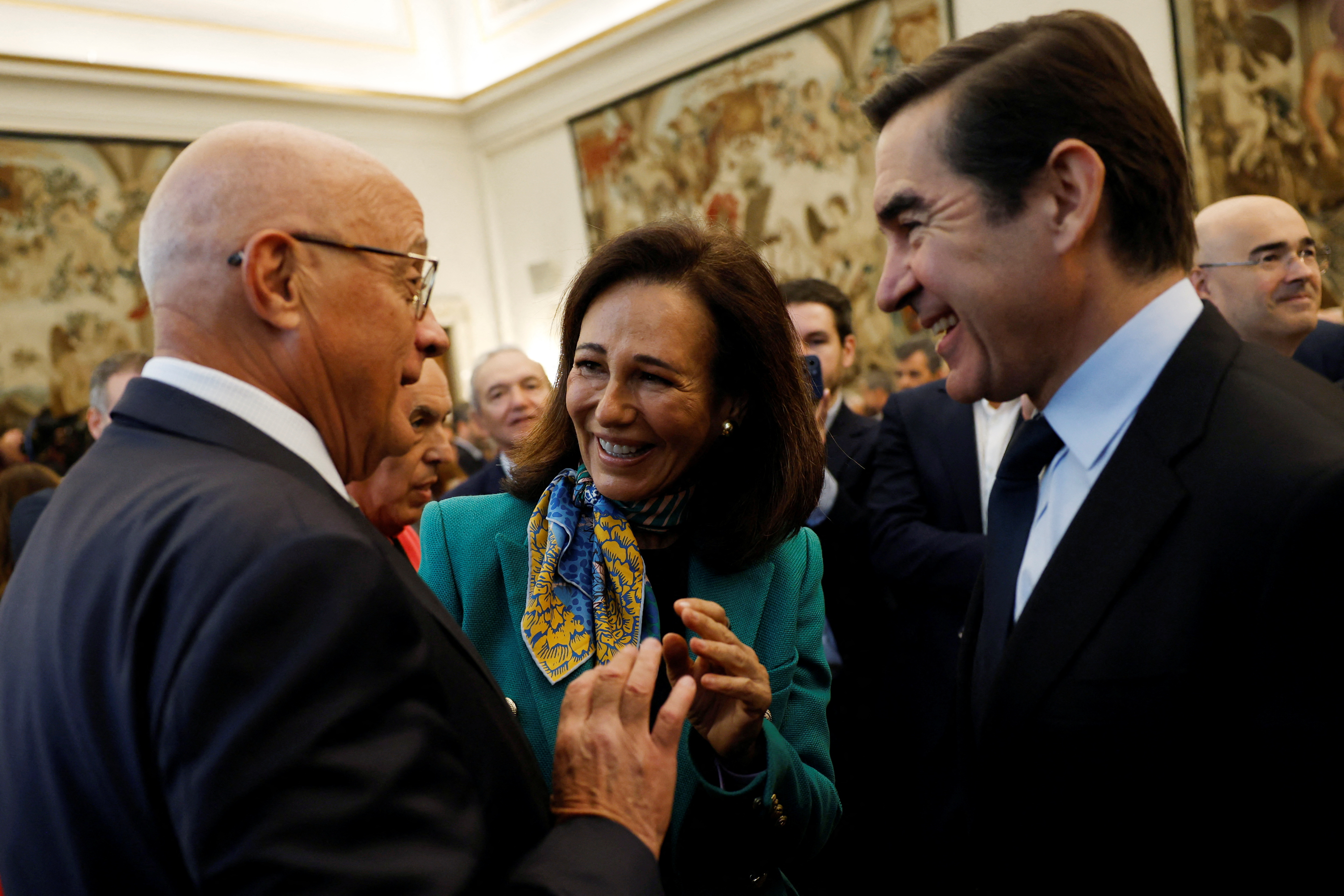 Encuentro entre Josep Oliu (Sabadell), Ana Botín (Santander) y Carlos Torres Vila (BBVA) en la toma de posesión de José Luis Escrivá como Gobernador