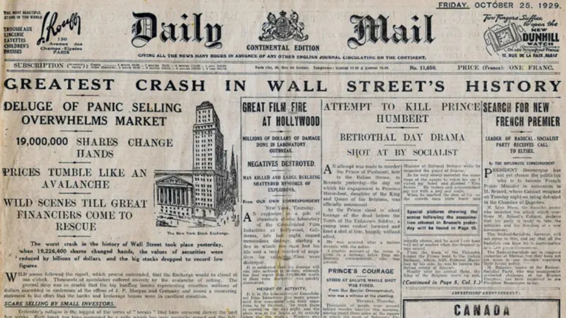 Portada del Daily Mail el 25 de octubre de 1929 Portada del Daily Mail el 25 de octubre de 1929