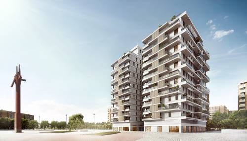 Fachada principal de la promoción Linneo de AEDAS Homes en Mislata, Valencia. Fachada principal de la promoción Linneo de AEDAS Homes en Mislata, Valencia.