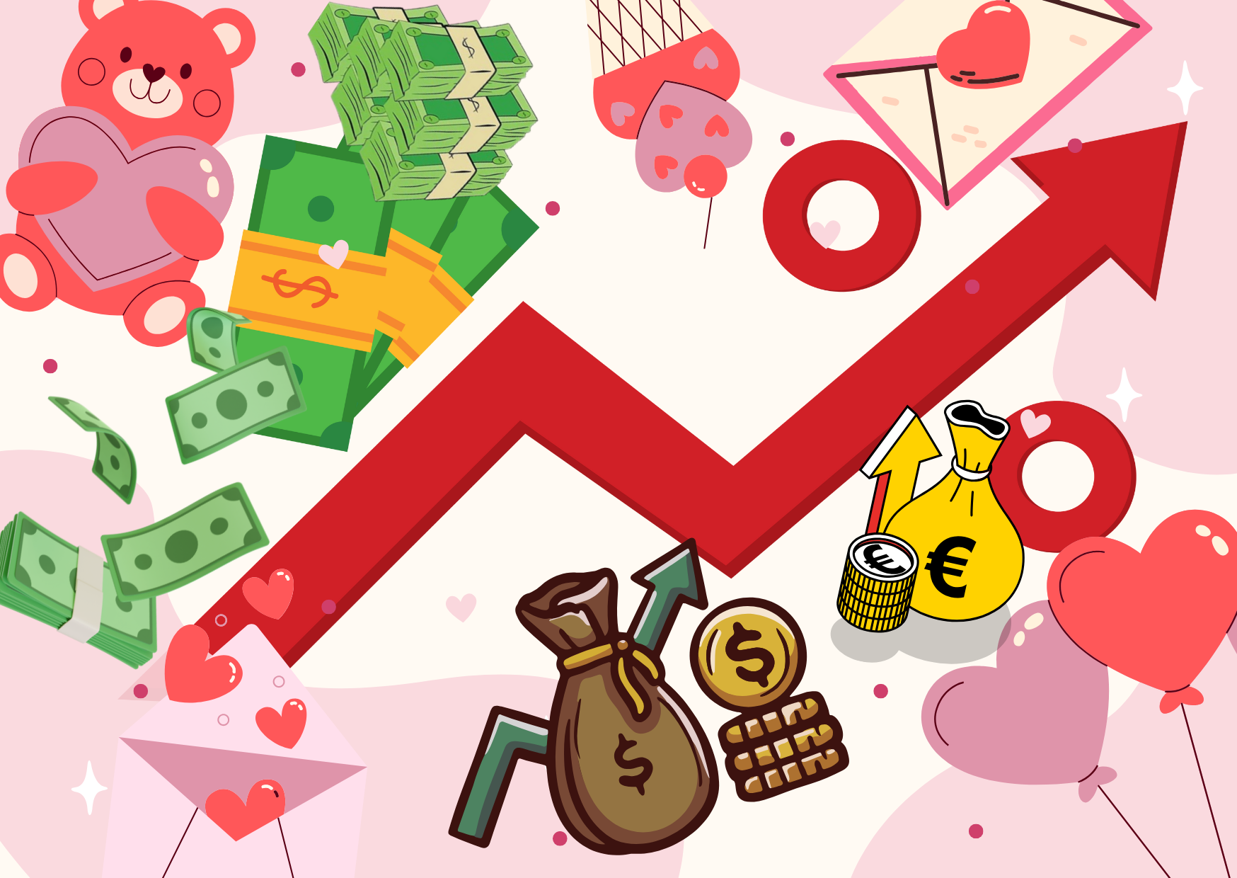 Tarjeta de San Valent&iacute;n Ilustrativo Rosado 