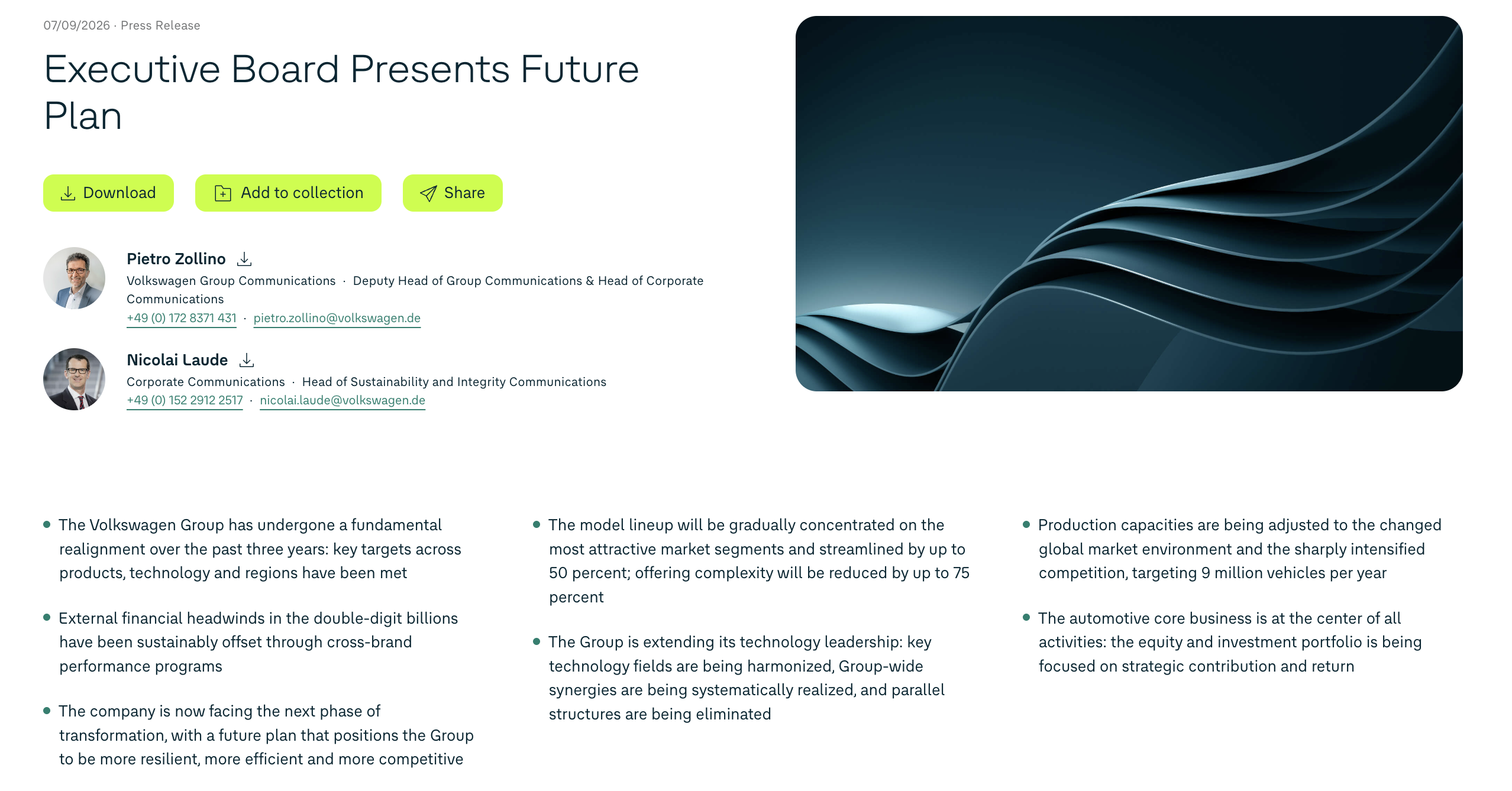Comunicado del ajuste de producci&oacute;n de Volkswagen