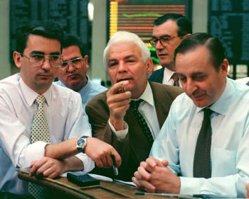 Traders en la Bolsa de Madrid en 1998