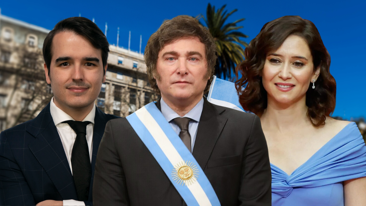 Diego Sánchez de la Cruz, coordinador de Estudios del Instituto Juan de Mariana; Javier Milei, presidente de Argentina; e Isabel Díaz Ayuso, presidenta de la Comunidad de Madrid. Diego Sánchez de la Cruz, coordinador de Estudios del Instituto Juan de Mariana; Javier Milei, presidente de Argentina; e Isabel Díaz Ayuso, presidenta de la Comunidad de Madrid.