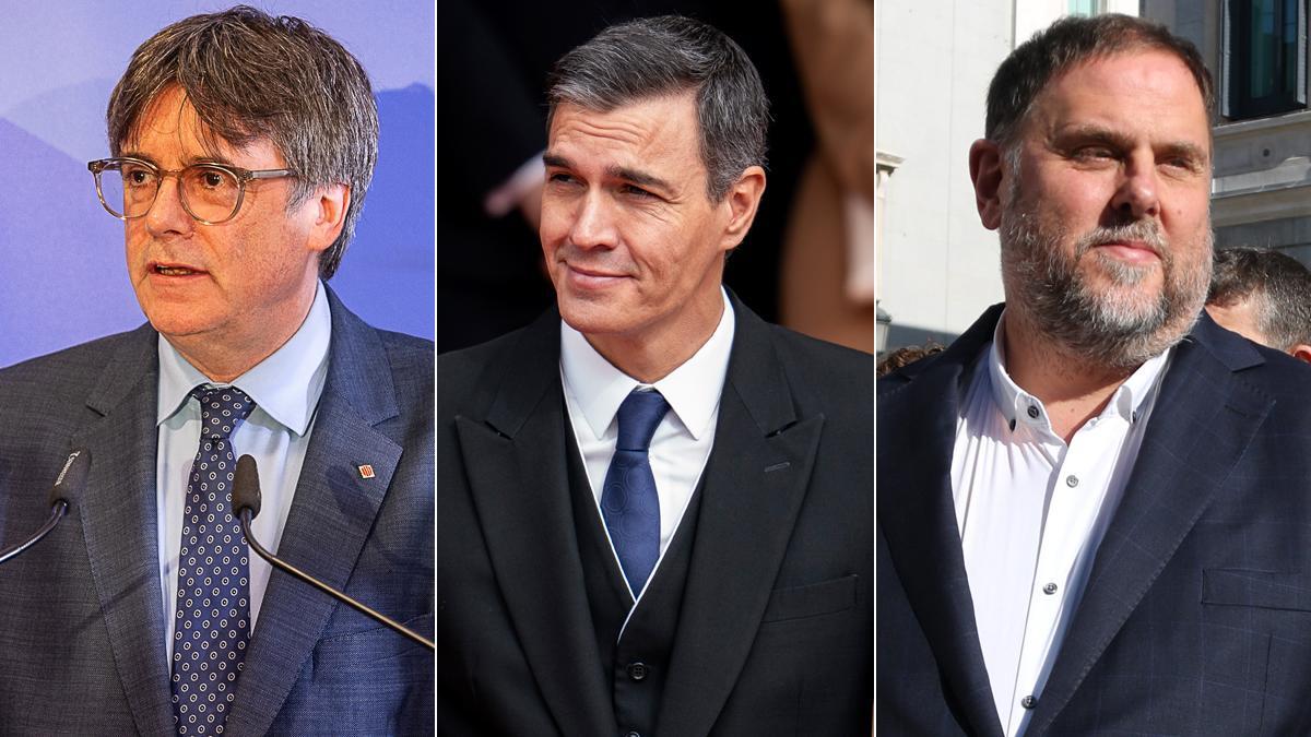 Carles Puigdemont, Pedro Sánchez y Oriol Junqueras. Carles Puigdemont, Pedro Sánchez y Oriol Junqueras.