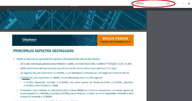 Captura de los últimos resultados de Telefónica