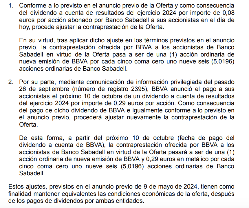 Explicación de BBVA a la CNMV sobre la oferta por Sabadell Explicación de BBVA a la CNMV sobre la oferta por Sabadell
