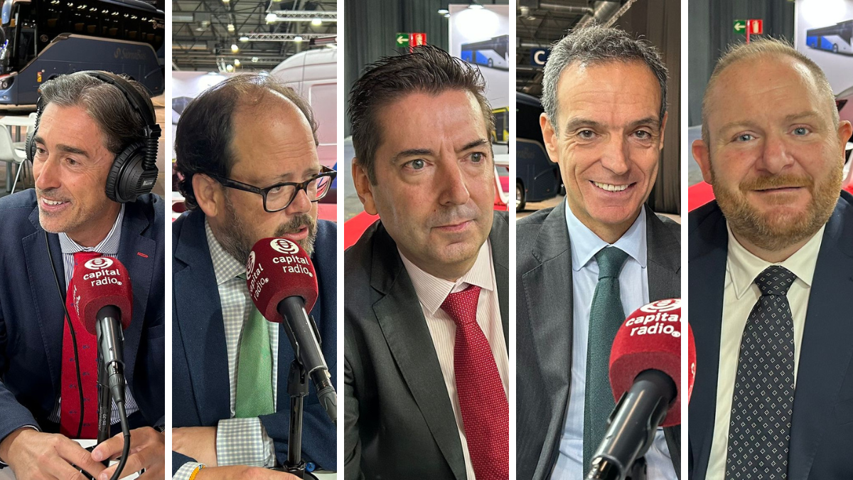 David Moneo, director de FIAA; Luis Miguel Torres, director general de Transportes y Movilidad de la Comunidad de Madrid; Alejandro Alcalde, CEO de Daimler Buses España &amp; Portugal; Rafael Barbadillo, presidente de Confebus; y Fabrizio Toscano, Business Director Iberia de Iveco Bus.