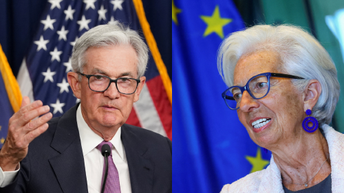 Jerome Powell (presidente de la FED) y Christine Lagarde (presidenta del BCE)