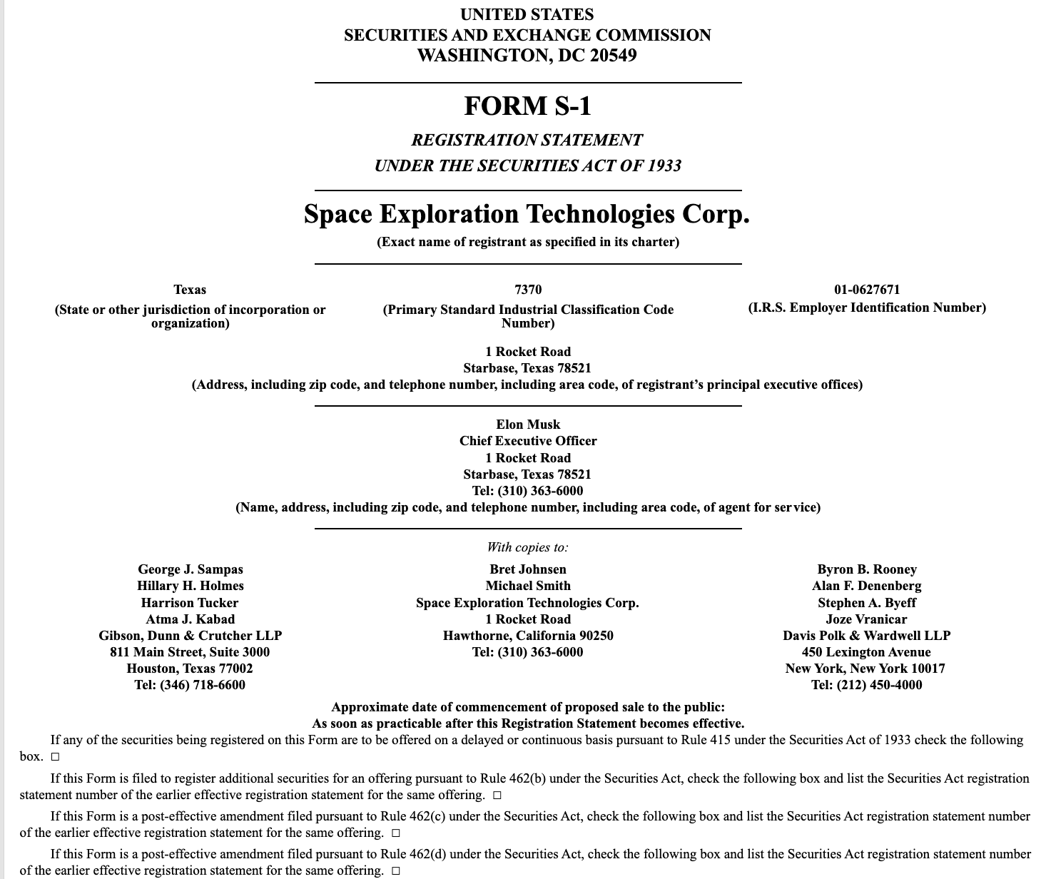 Folleto de la salida a Bolsa de SpaceX